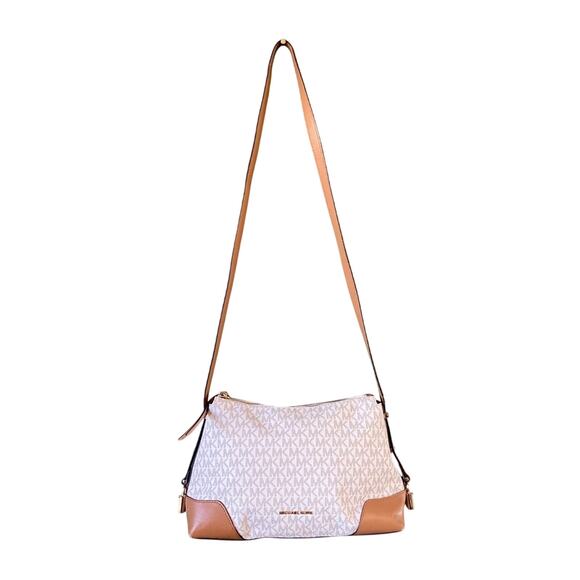 MICHAEL KORS Pocketbook Crosby Medium Signature Logo Print Messenger Bag Cream - Picture 1 of 11